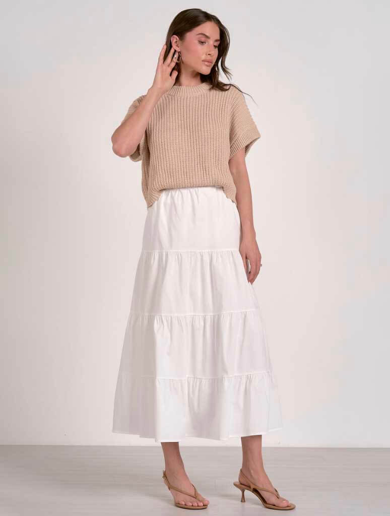 Short Sleeve Faux Two-Piece Attached Sweater and Skirt