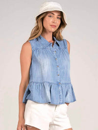 Sleeveless Tiered Top In Light Blue Wash