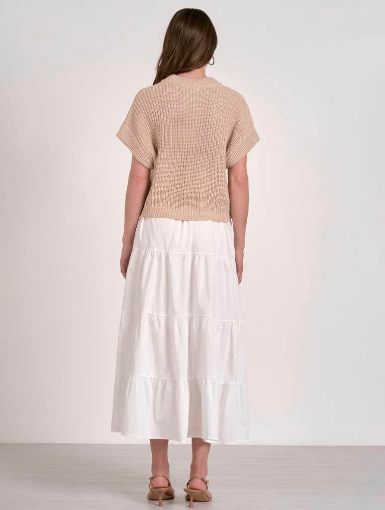 Short Sleeve Faux Two-Piece Attached Sweater and Skirt