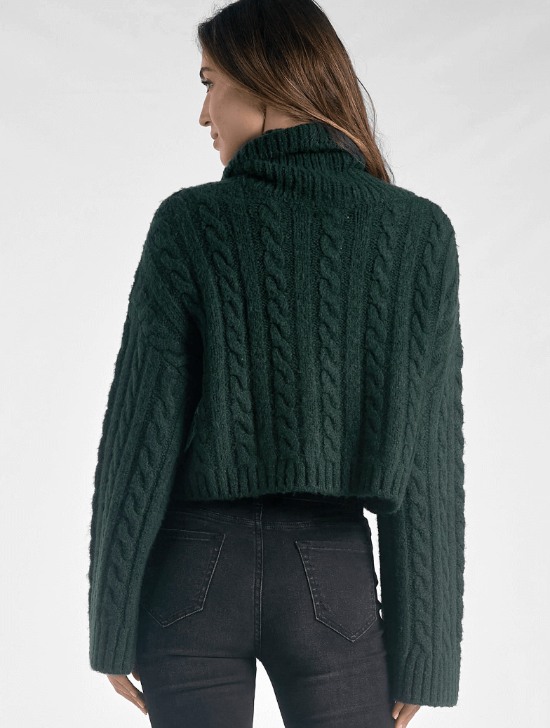 Turtleneck Cable Knit Sweater in Green