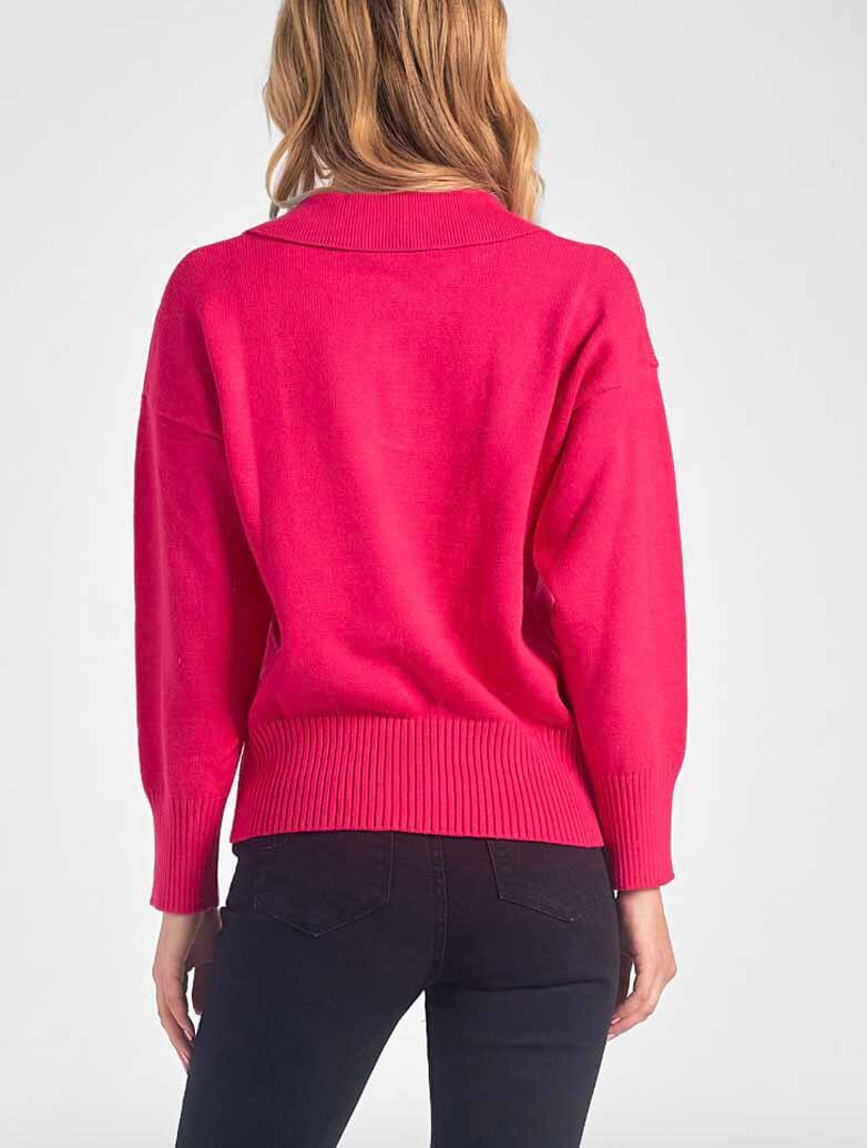 Collared V-Neck Sweater in Fuchsia