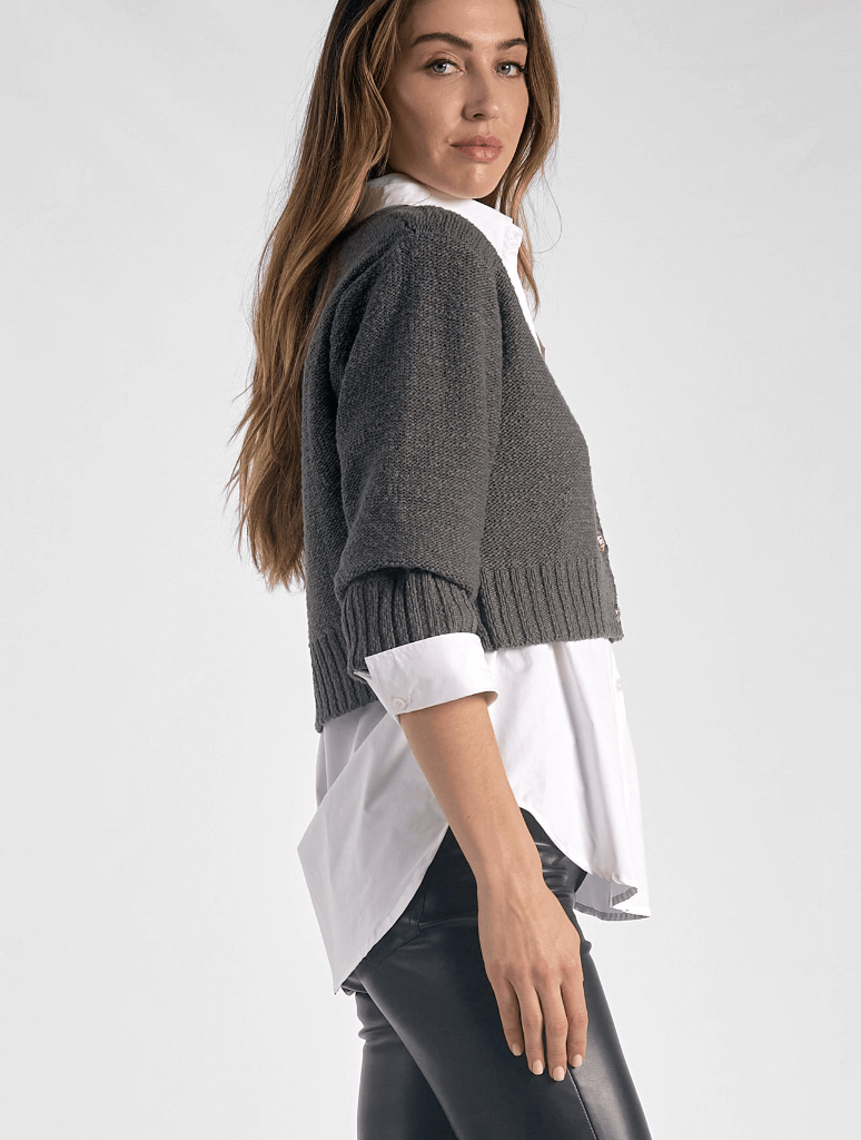 Cropped Sweater Top in Gunmetal Grey