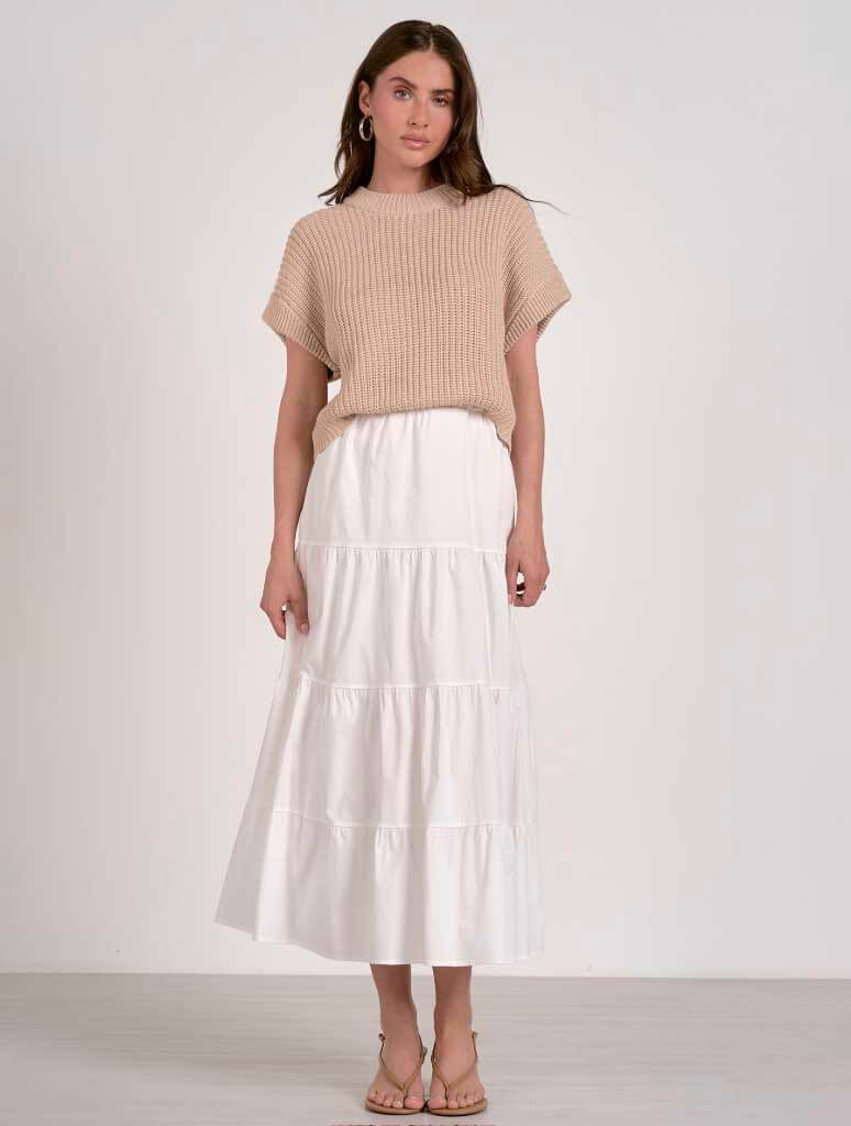 Short Sleeve Faux Two-Piece Attached Sweater and Skirt