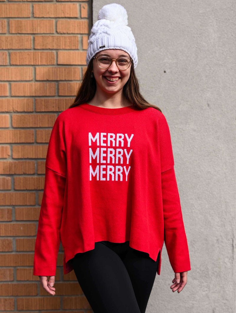 "MERRY MERRY MERRY" Sweater in Red