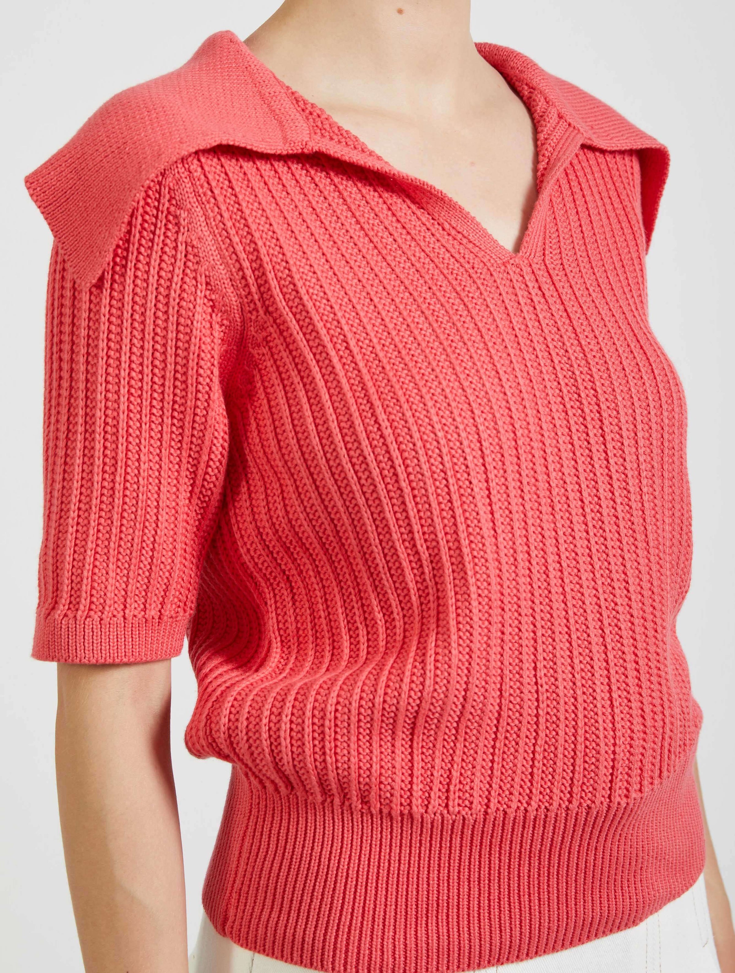 Collared Knit Top in Coral Pink