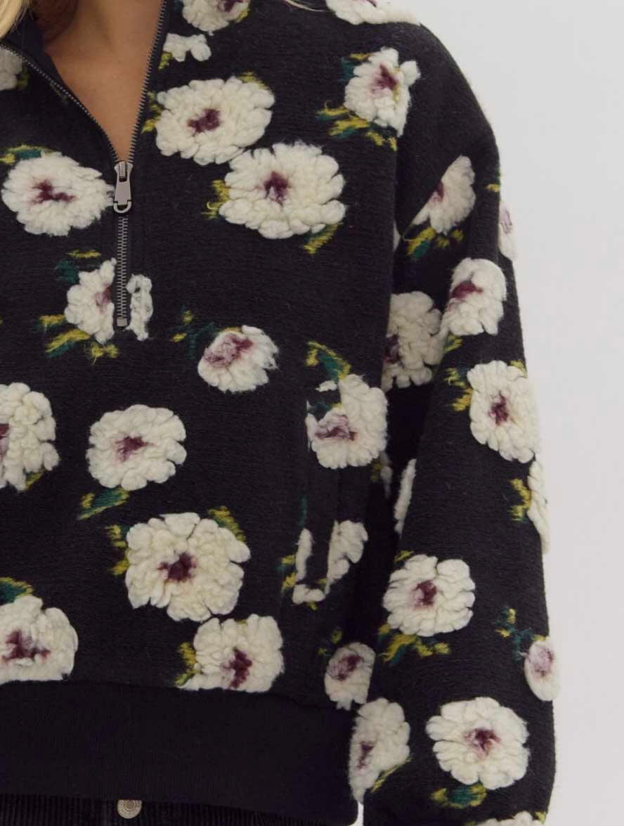 Floral Print Half Zip Long Sleeve Sweater