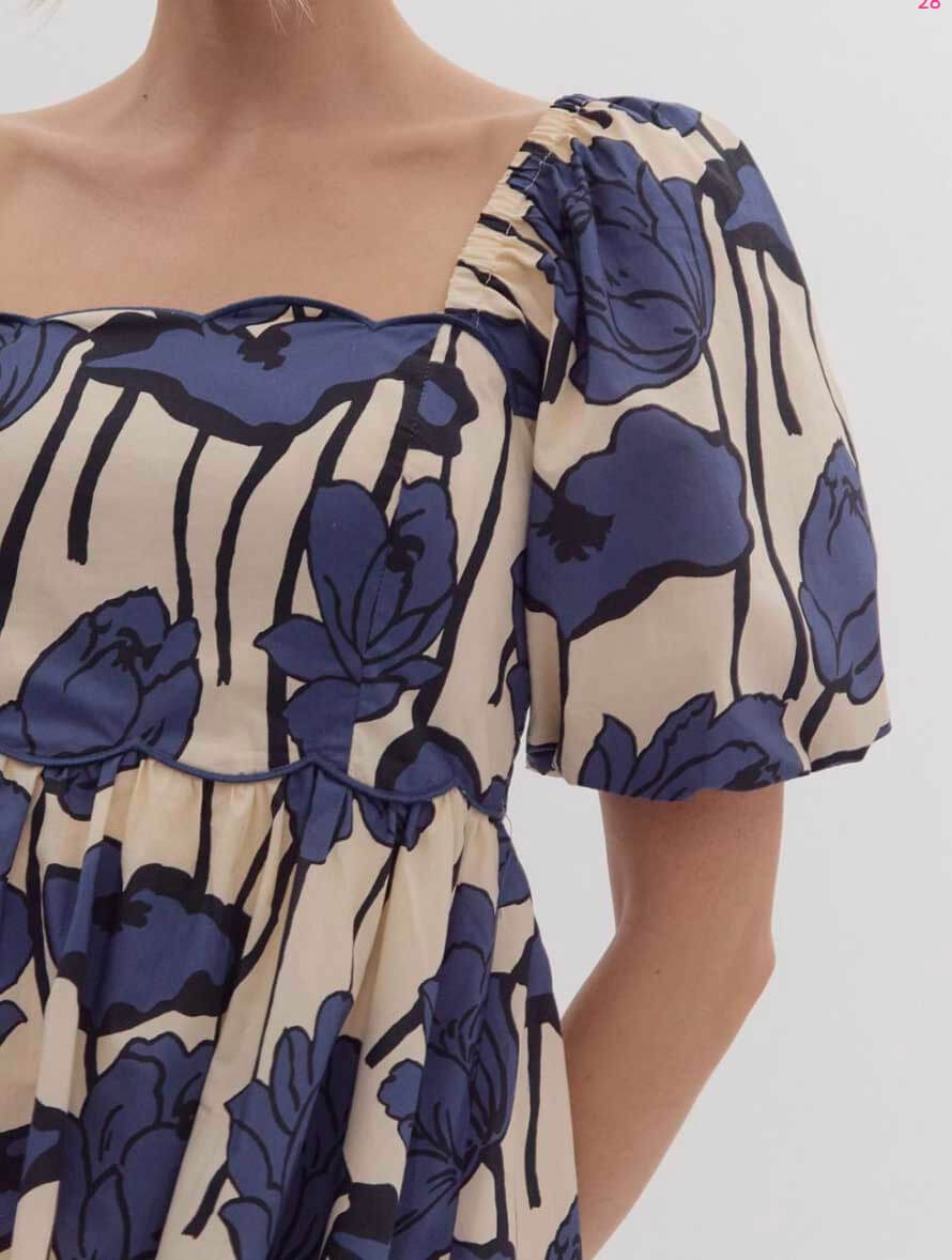 Puff Sleeve Square Neck Floral Dress