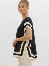 Solid Boxy Sweater with Side Slit Hem