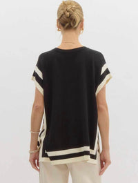 Solid Boxy Sweater with Side Slit Hem