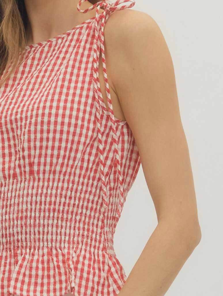 Gingham Sleeveless Tie Strap Top
