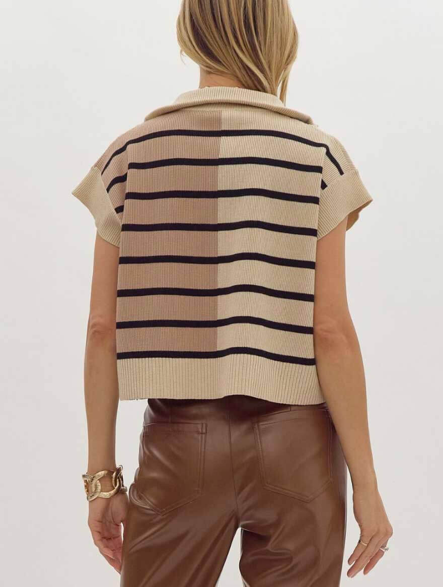 Colorblock Striped Cap Sleeve Cropped Vest