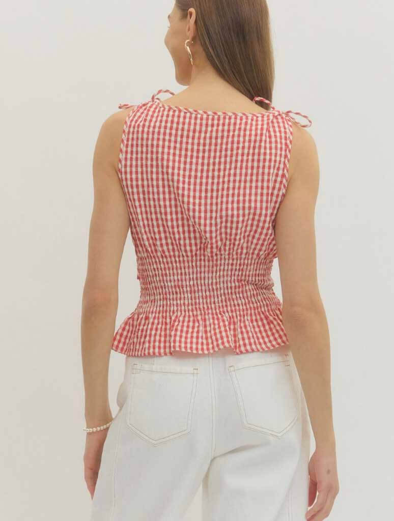 Gingham Sleeveless Tie Strap Top