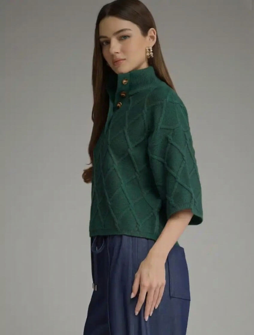 3/4 Sleeve Collar Sweater
