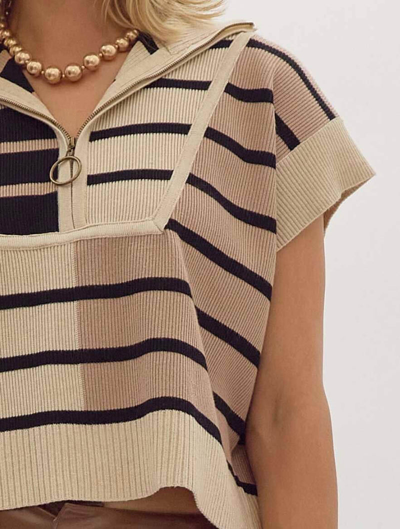 Colorblock Striped Cap Sleeve Cropped Vest