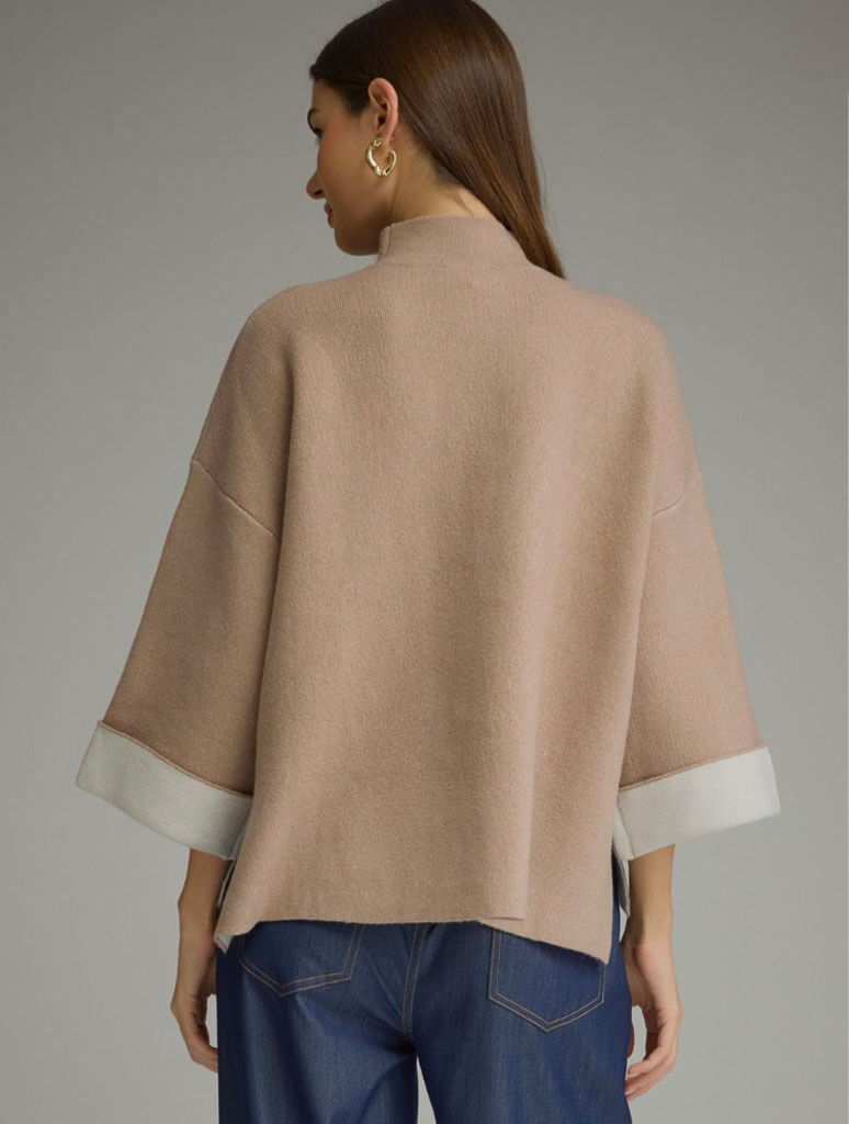 Mock Neck Sweater with Contrast Cuffs