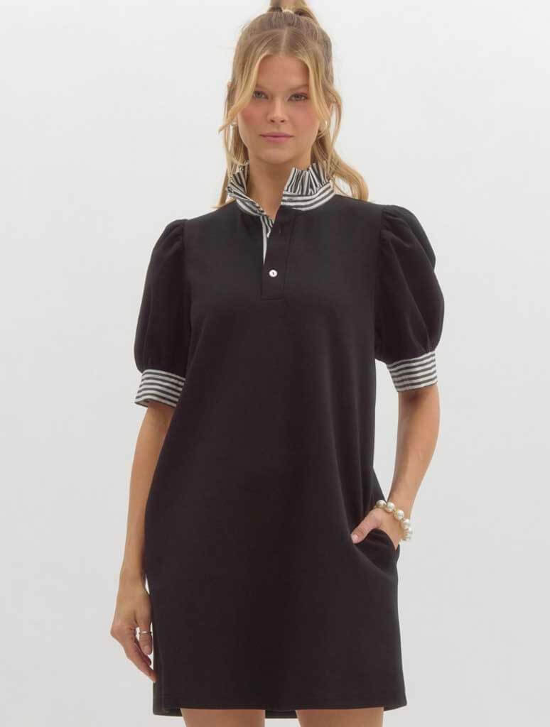 Collared Dress with Striped Details