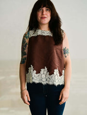 Round Neck Sleeveless Top with Lace Trim