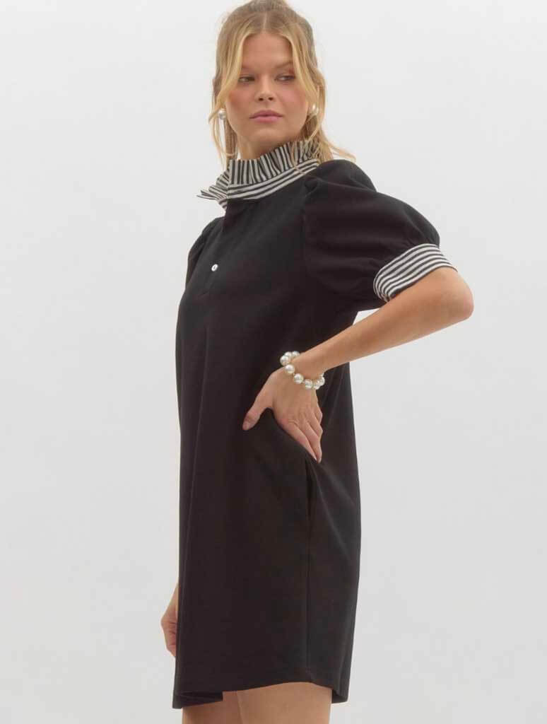 Collared Dress with Striped Details