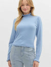 Solid Mock Neck Frill Edge Long Sleeve Sweater Knit Top