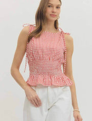 Gingham Sleeveless Tie Strap Top