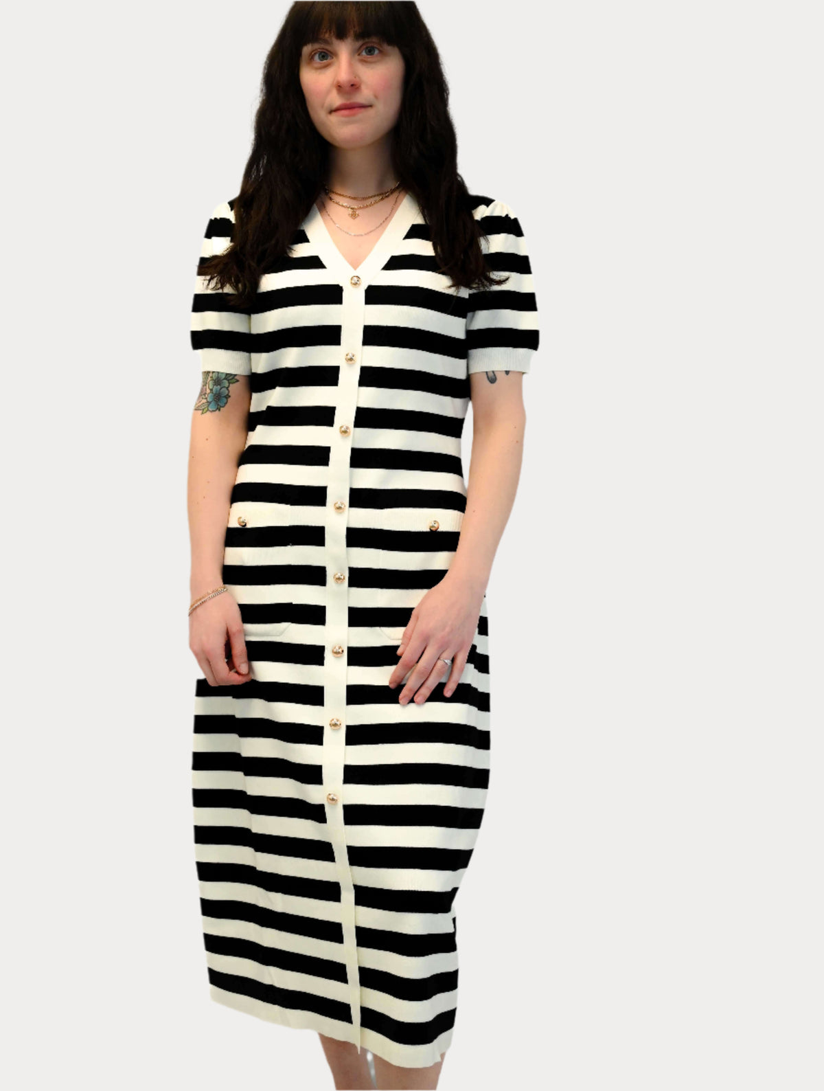 Striped Short Sleeve Sweater Midi Dress