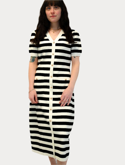 Striped Short Sleeve Sweater Midi Dress