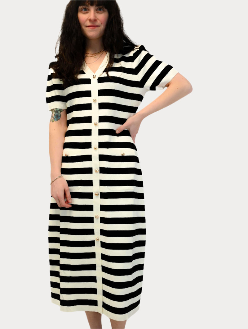 Striped Short Sleeve Sweater Midi Dress