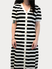 Striped Short Sleeve Sweater Midi Dress