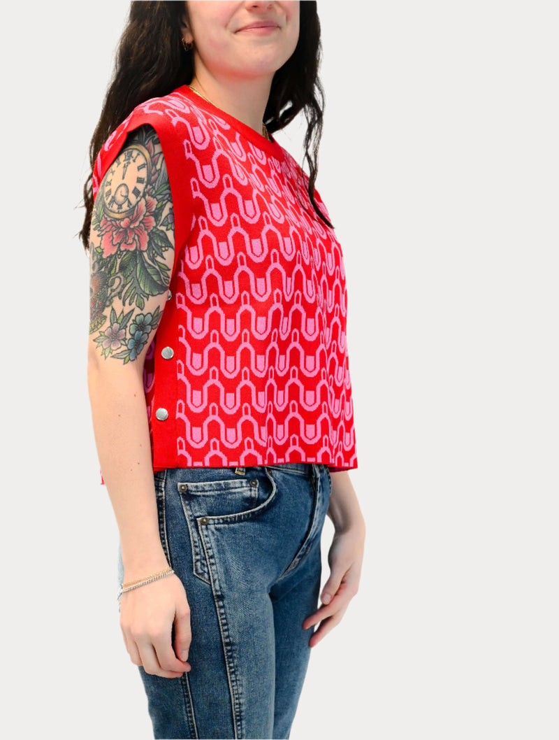 Patterned Crew Neck Sweater Vest