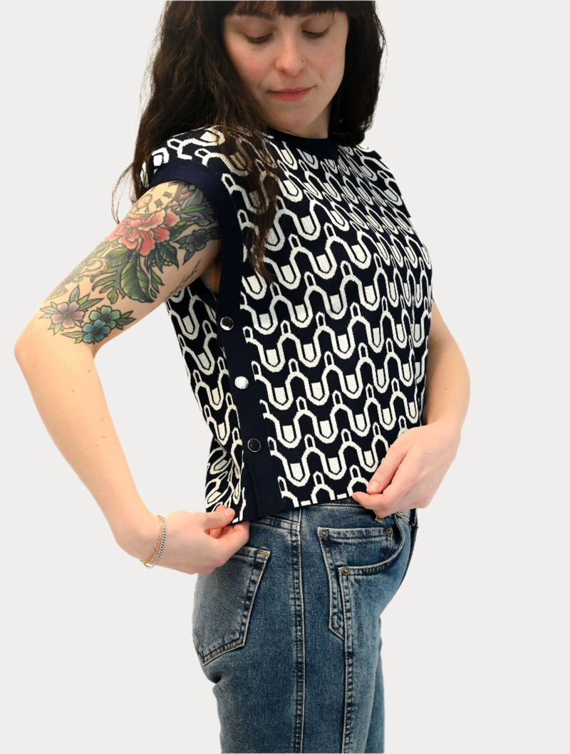 Patterned Crew Neck Sweater Vest