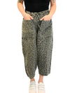 Leopard Print Mid Rise Utility Jeans with Drawstring