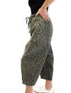 Leopard Print Mid Rise Utility Jeans with Drawstring