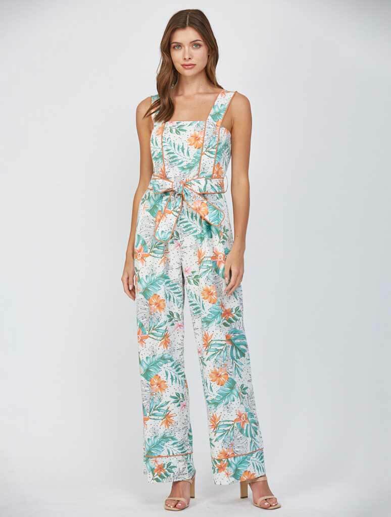 Tropical Print Wide Leg Jumpsuit