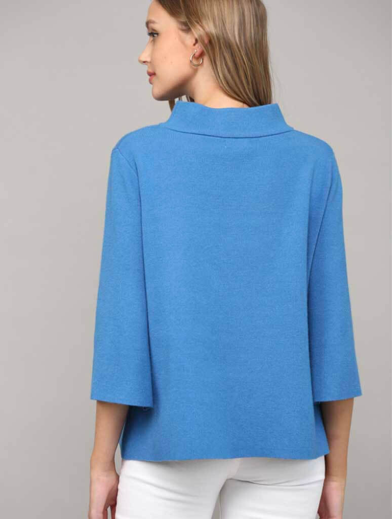 Mock Neck Bell Sleeve Sweater in French Blue
