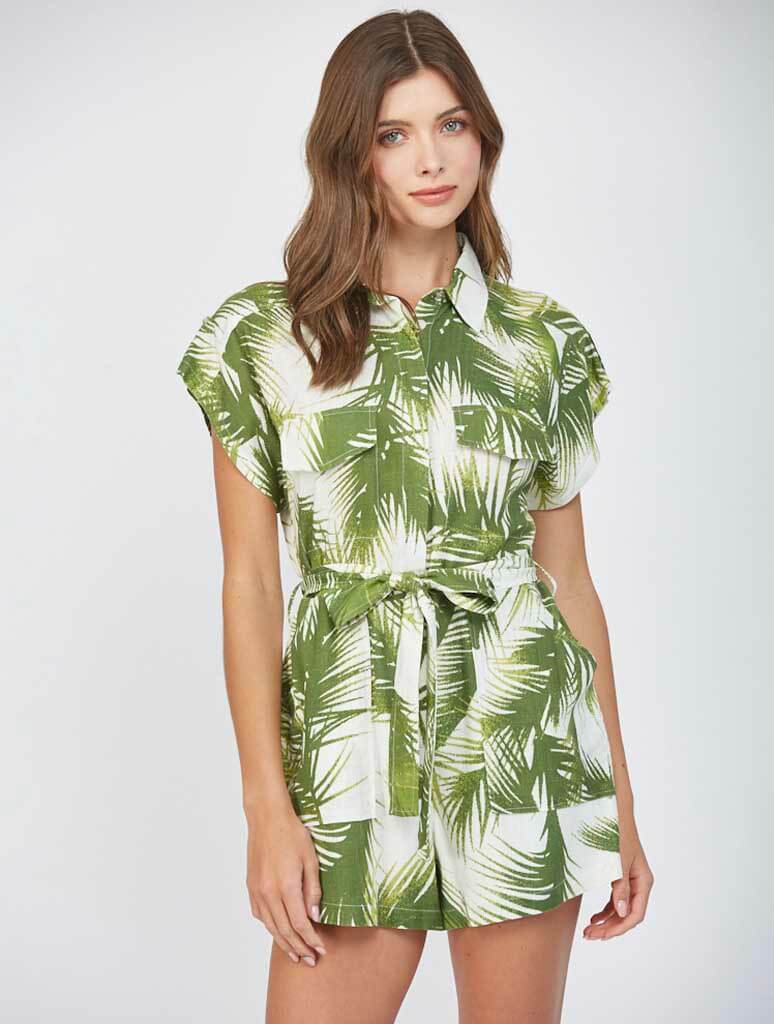 Tropical Print Tab Sleeve Romper