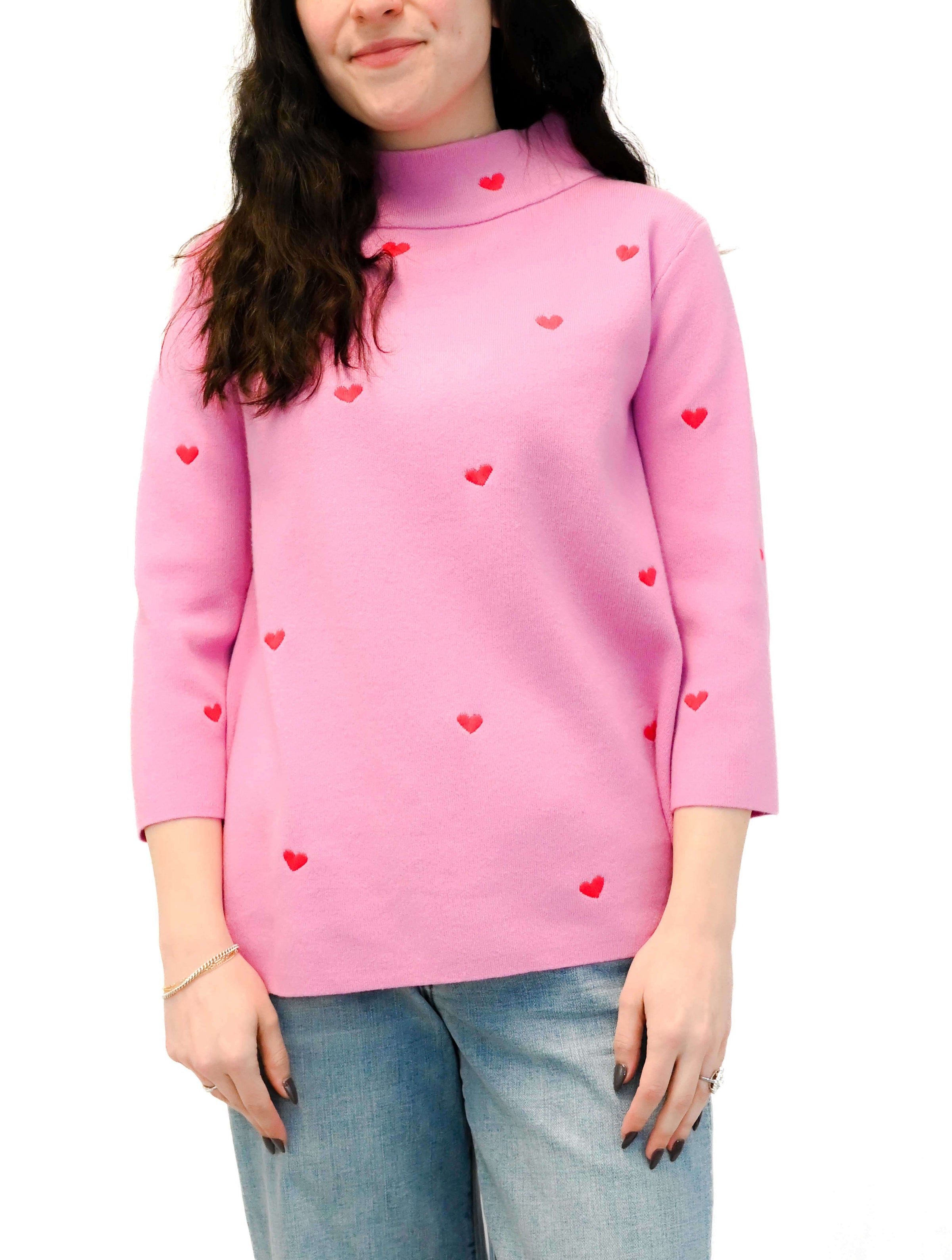 Heart Embroidered Mock Neck Sweater