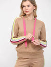 Contrast Stripe Hooded Sweater in Latte Multi