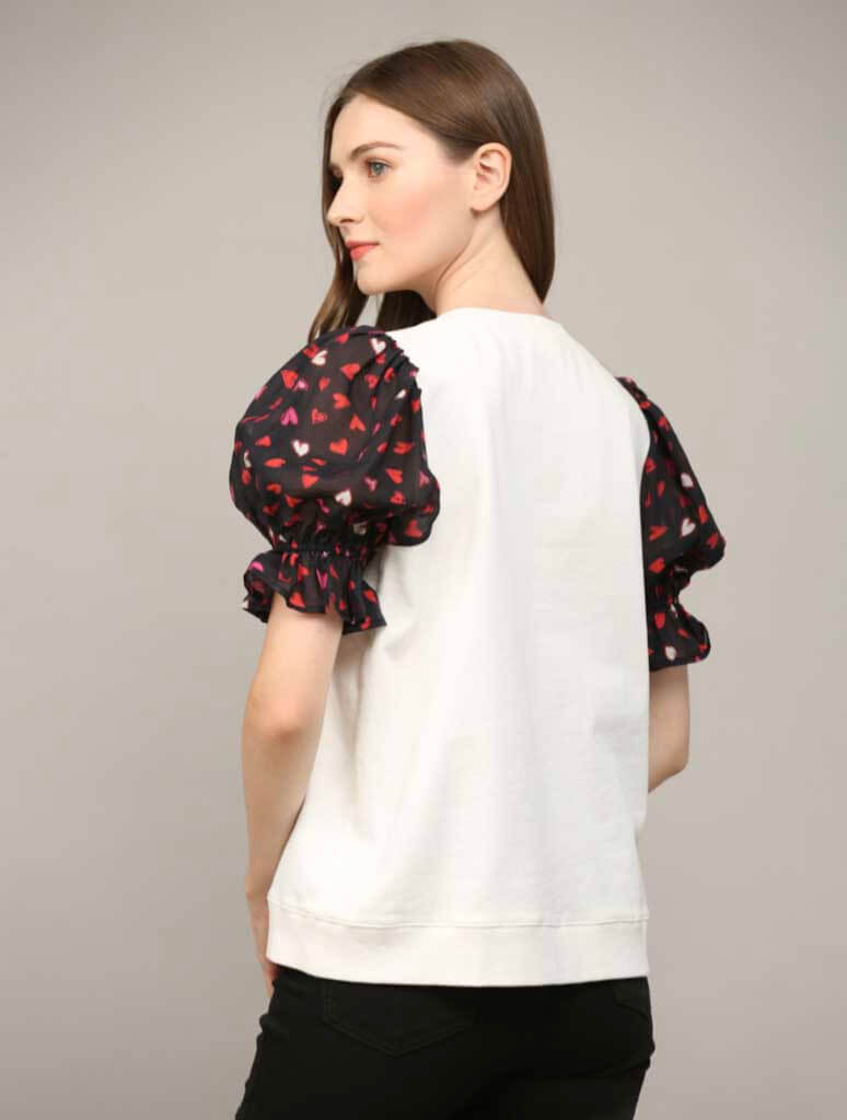 Contrast Heart Print Short Sleeve Sweatshirt (Final Sale)