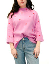 Heart Embroidered Mock Neck Sweater