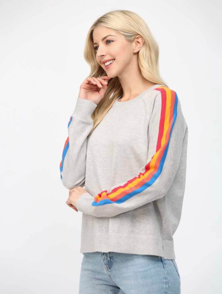 Muiticolor Stripe Sleeve Crew Neck Sweater