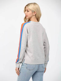 Muiticolor Stripe Sleeve Crew Neck Sweater