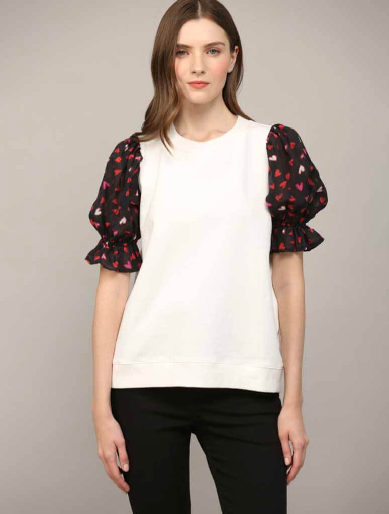 Contrast Heart Print Short Sleeve Sweatshirt (Final Sale)