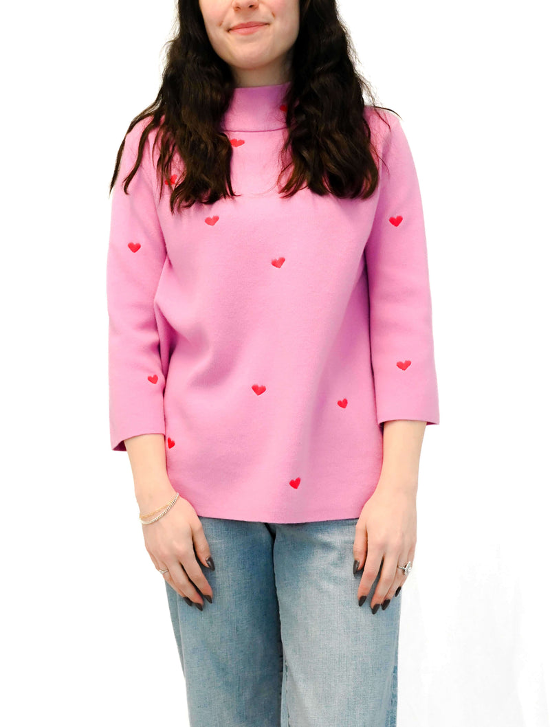 Heart Embroidered Mock Neck Sweater