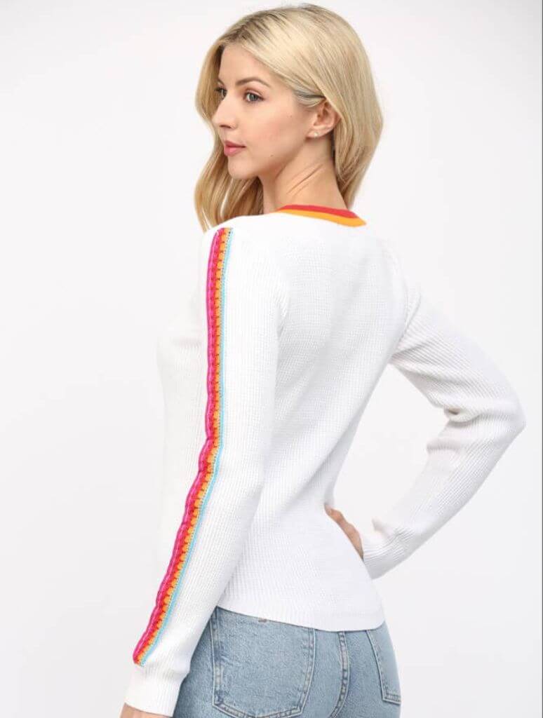 Crochet Trimmed Waffle Knit Sweater