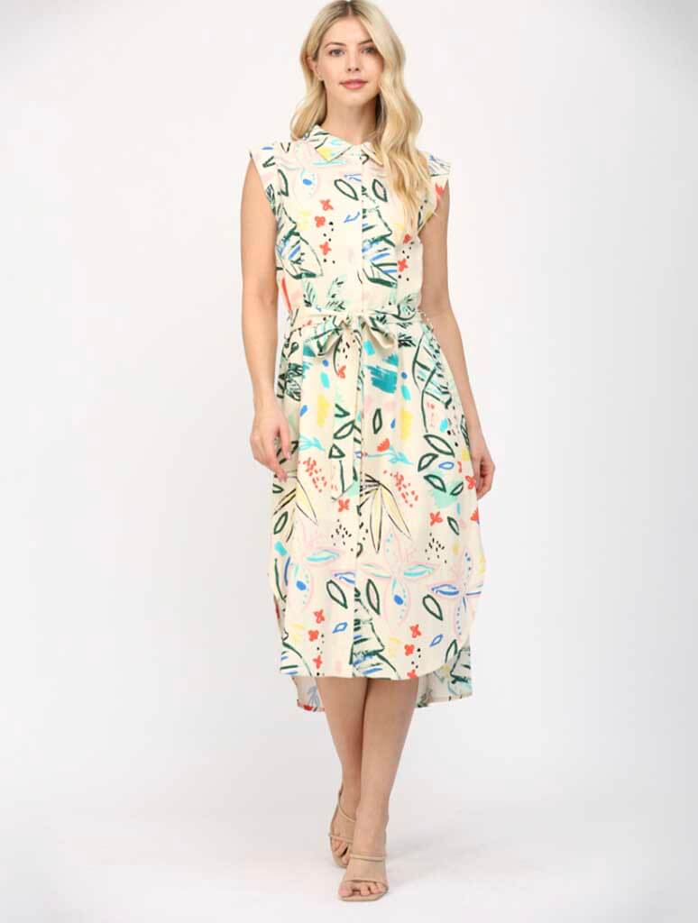 Cap Sleeve Midi Print Dress