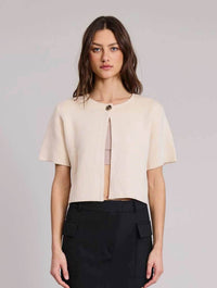 Short Sleeve Cardigan with Gold Button Detail