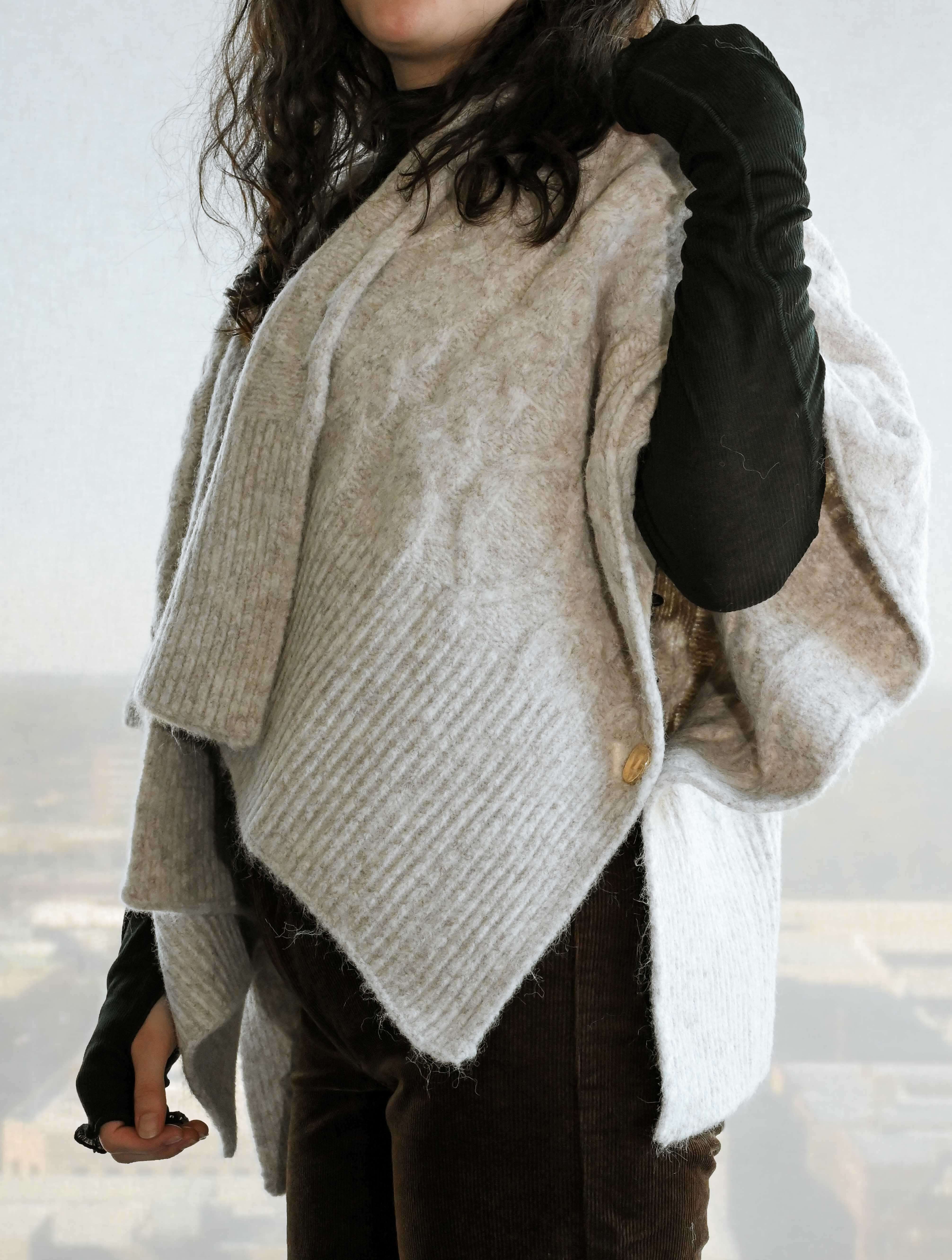 Sweater Cape with Gold Buttons