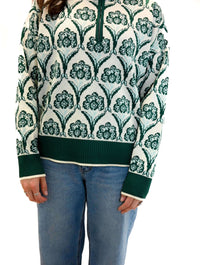 Printed Half Zip Collared Sweater