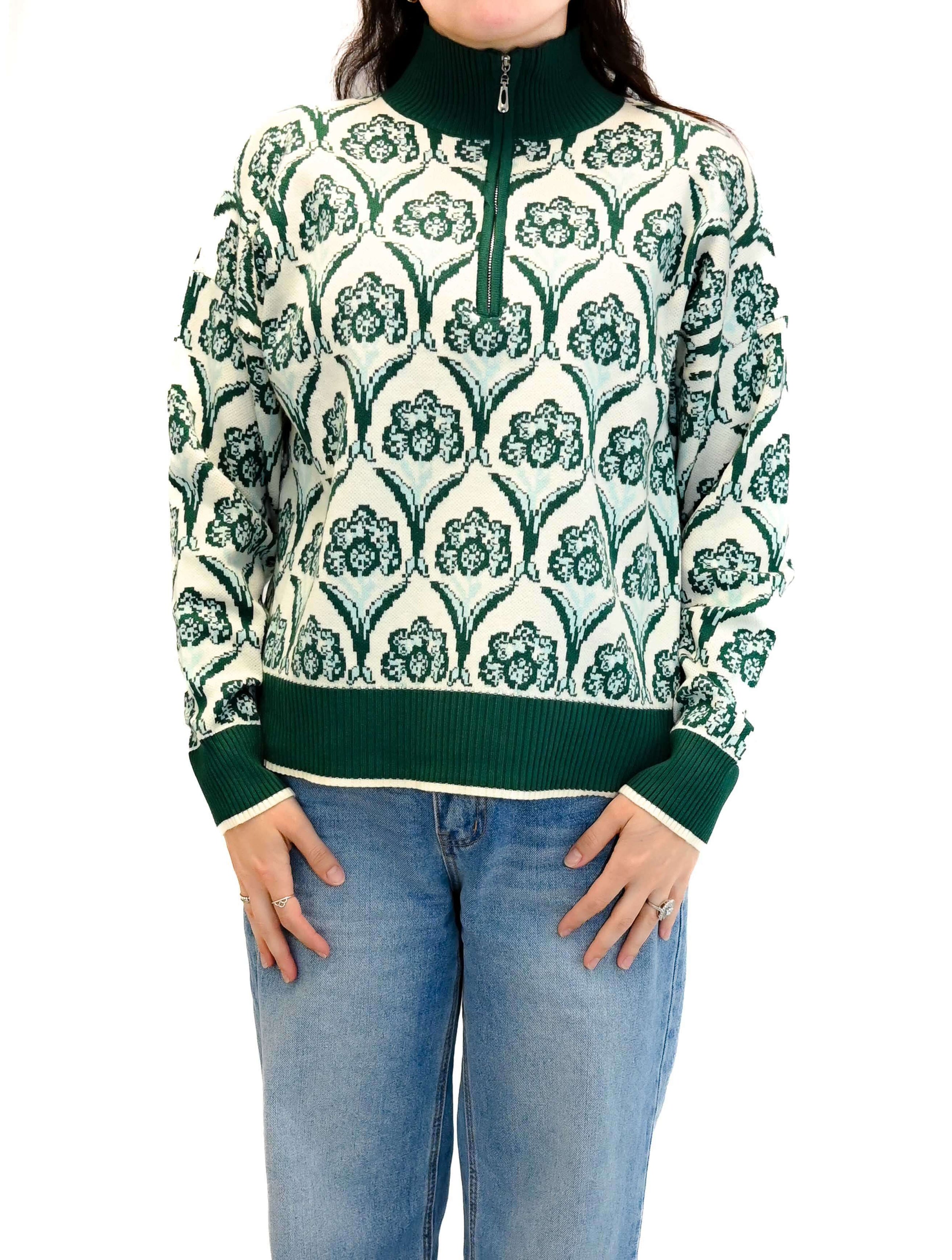 Printed Half Zip Collared Sweater