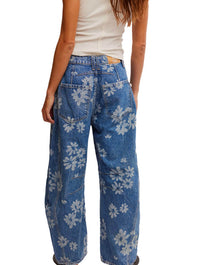 Free People Good Luck Printed Barrel Jeans